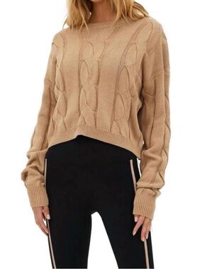 Beach Riot Camel Cable Knit Crewneck Sweater